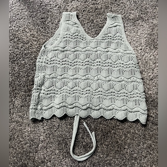 Jessica Simpson Crotchet Drawstring Crop Top Light Sage Green Women’s Size Med - Picture 3 of 3